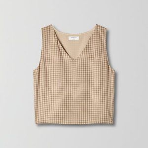 Aritzia Babaton Murphy Blouse Tan Camel Black Grid Size Small NWT